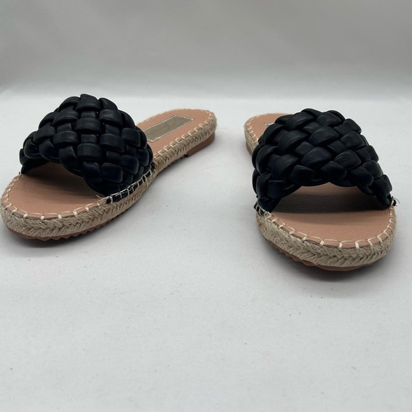 Forever Sandals Womens‎ 8 Black Woven Flat Slides Open Toe Braided Slip On NEW - Picture 2 of 7